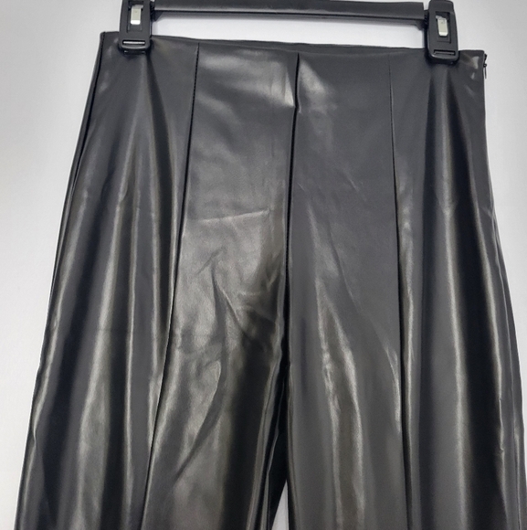 SOLD - NWT Commense Black Faux Leather High Waist Split Hem Stretchy Flare Pants - Picture 6 of 10